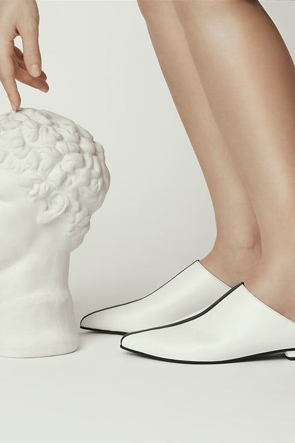 Horiz-On Saboti Fara Toc din Piele Nappa White&Black