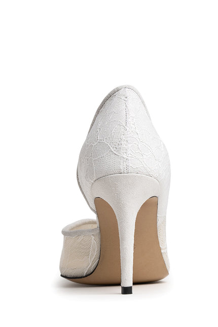 Éthérée Pantofi Stiletto din Dantela Alba