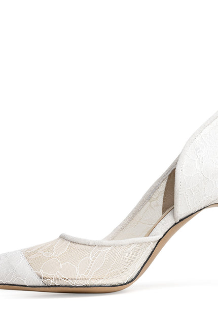 Éthérée Pantofi Stiletto din Dantela Alba