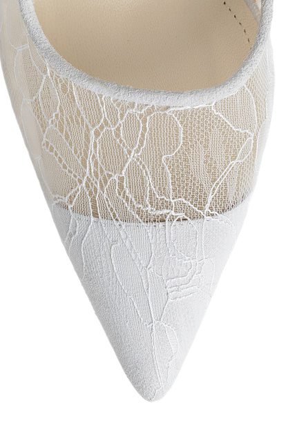 Éthérée Pantofi Stiletto din Dantela Alba