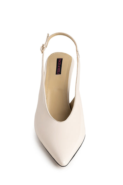 Ligne Douce Pantofi Slingback din Piele Lacuita Ivoire