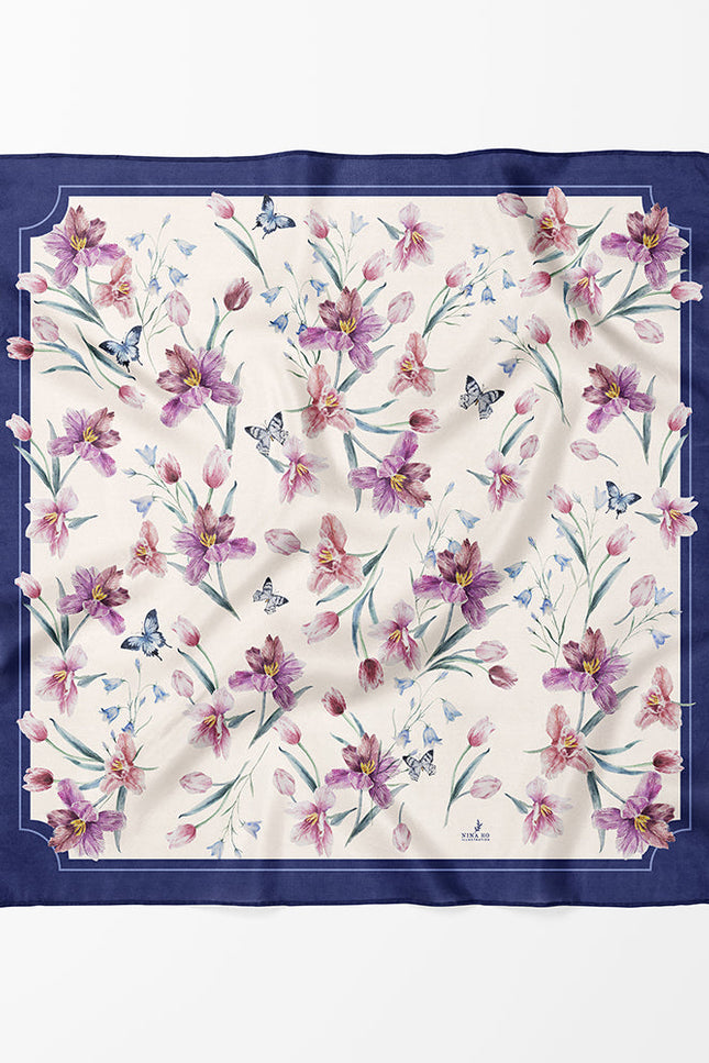 Nina Ho | Tulip and Butterfly Double-Sided Silk Scarf