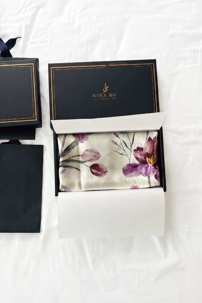 Nina Ho | Tulip and Butterfly Double-Sided Silk Scarf