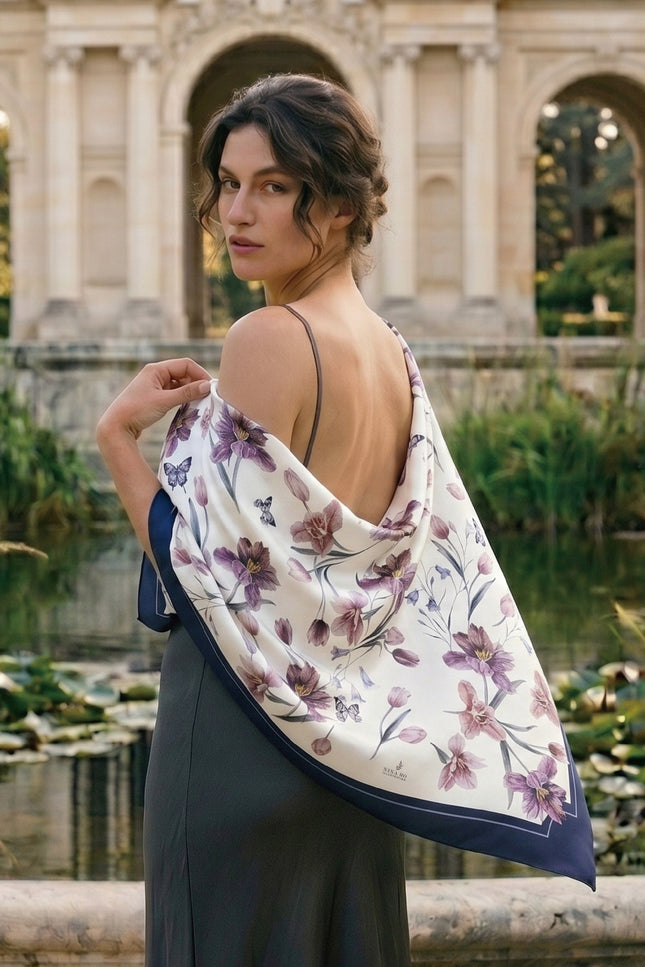 Nina Ho | Tulip and Butterfly Double-Sided Silk Scarf