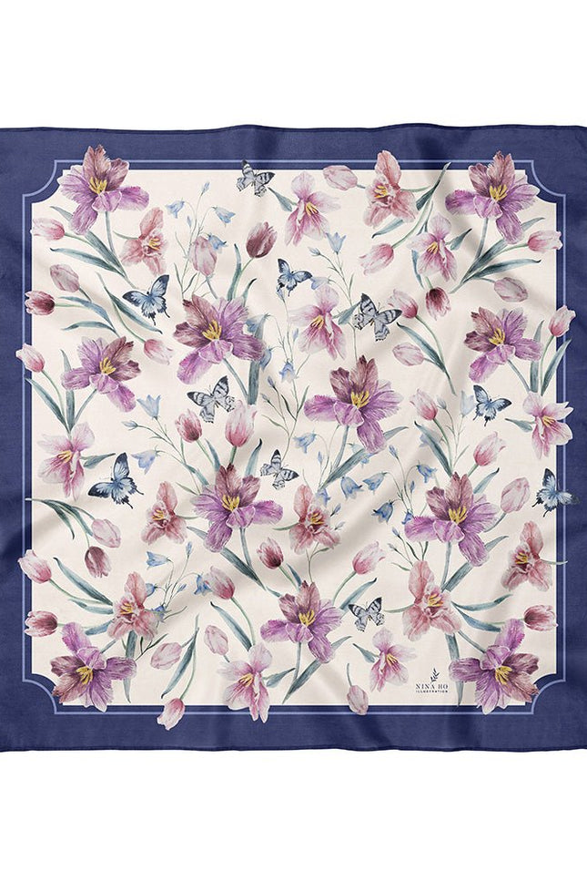 Nina Ho | Tulip and Butterfly Double-Sided Silk Scarf