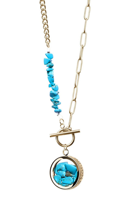 My Little Nature I Toggle Clasp Turquoise Gold Plated Necklace With Beaded Chain And Charm
