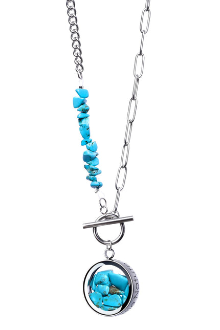 My Little Nature I Toggle Clasp Turquoise Necklace With Beaded Chain And Charm