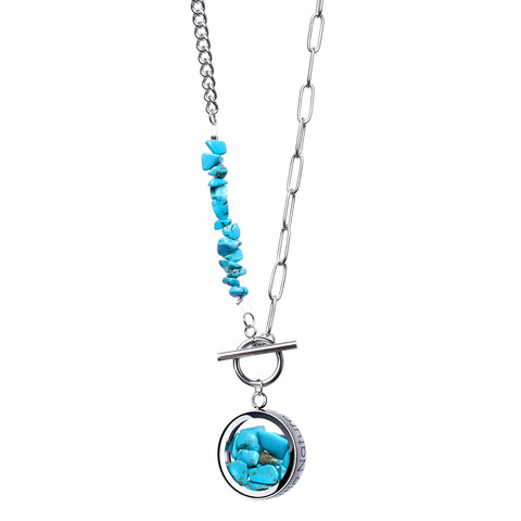 My Little Nature I Toggle Clasp Turquoise Necklace With Beaded Chain And Charm