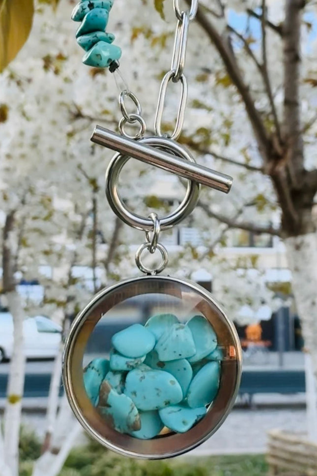 My Little Nature I Toggle Clasp Turquoise Necklace With Beaded Chain And Charm