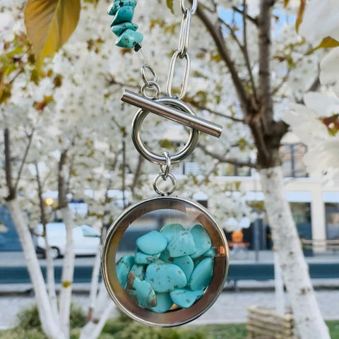 My Little Nature I Toggle Clasp Turquoise Necklace With Beaded Chain And Charm