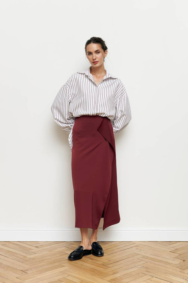 Kolosova | BURGUNDY CUT MIDI SKIRT