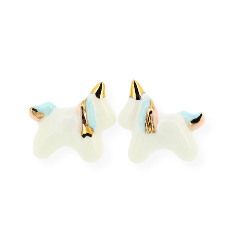 CJ·314 | White Unicorn Stud Earrings