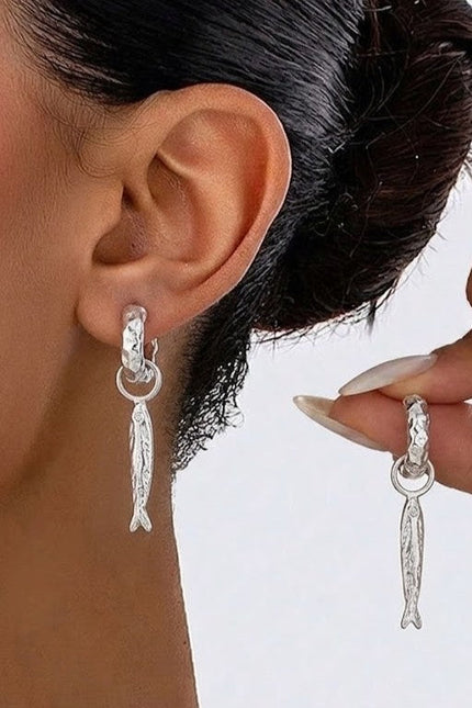 Arvino | Silver Fish Charm Huggies Earrings