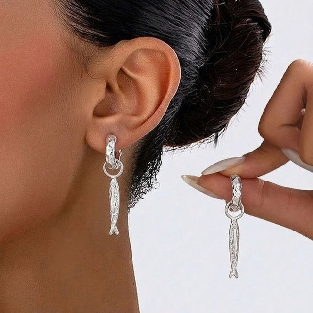 Arvino | Silver Fish Charm Huggies Earrings