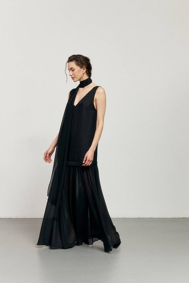 Kolosova | BLACK MAXI DRESS WITH REPTILES PRINT