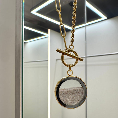 My Little Nature I Handmade Gold Plated Statement Necklace With Natural Beach Sand With Toggle Clasp