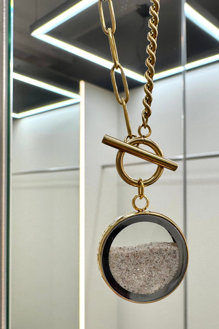 My Little Nature I Handmade Gold Plated Statement Necklace With Natural Beach Sand With Toggle Clasp