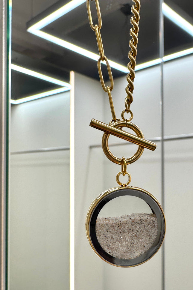 My Little Nature I Handmade Gold Plated Statement Necklace With Natural Beach Sand With Toggle Clasp
