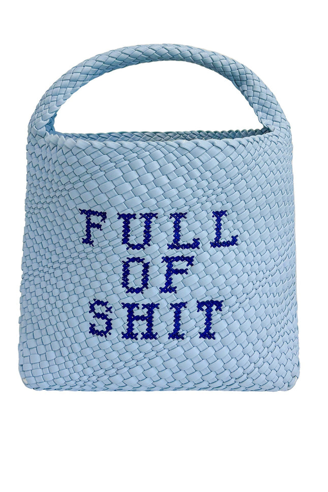 Blue embroidered bucket bag by Lilly Loves, stylish bag with intricate embroidery and spacious interior for organization.