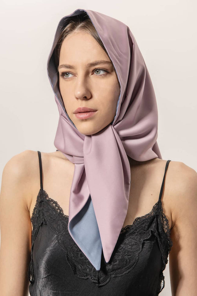 EVÉN I Anna Double-Sided Satin Head Scarf - Pink and Blue Sky