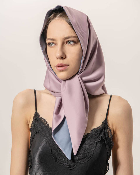 EVÉN I Anna Double-Sided Satin Head Scarf - Pink and Blue Sky
