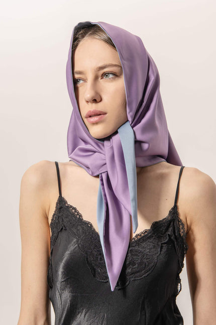 EVÉN I Anna Double-Sided Satin Head Scarf - Purple and Blue Sky
