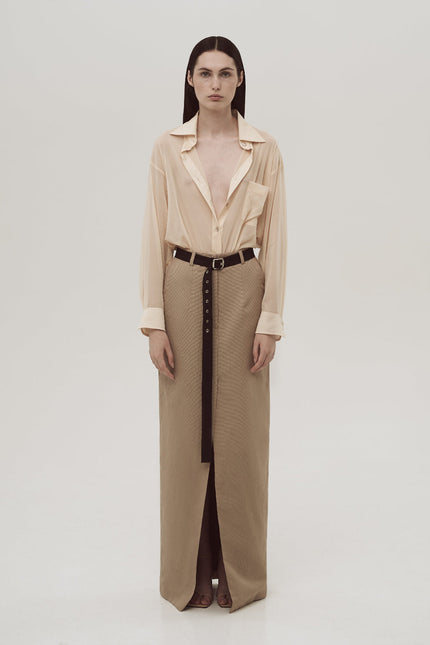 Viscose oversized  biege shirt with pocket.