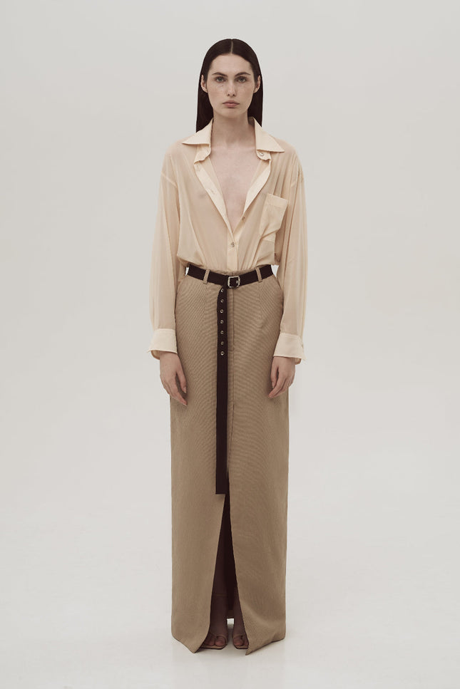 Viscose oversized  biege shirt with pocket.