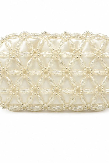 Atelier Emine Fresco Blanc handcrafted crystal bag in light tones with a handle-free design, Crystal Gelato Couture collection