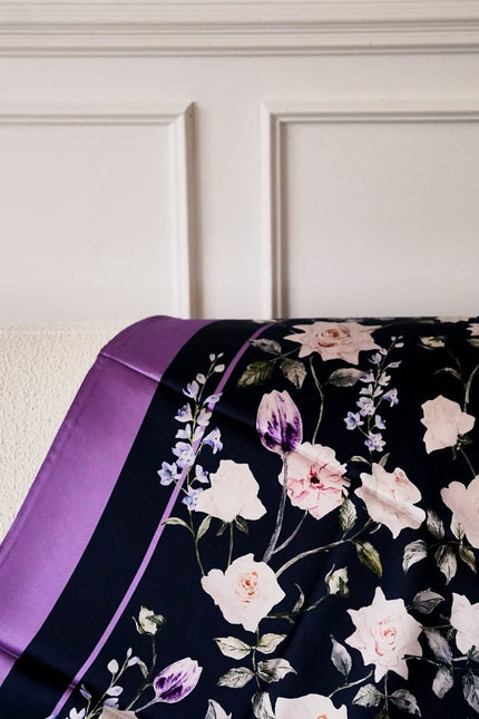 White Rose Garden Double-Sided Silk Scarf - Wisteria - L