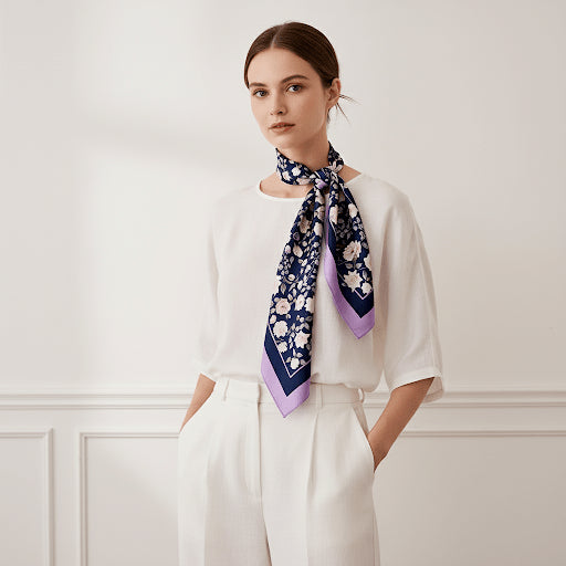 Nina Ho | White Rose Garden Double-Sided Silk Scarf