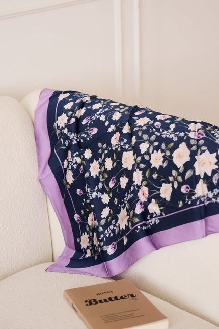 White Rose Garden Double-Sided Silk Scarf - Wisteria - S