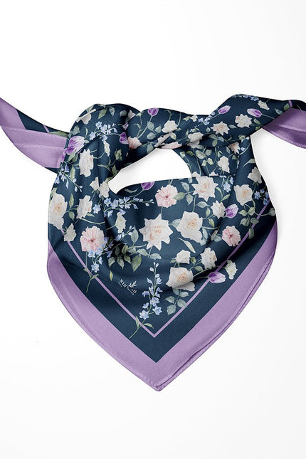 White Rose Garden Double-Sided Silk Scarf - Wisteria - S