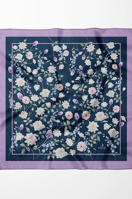 White Rose Garden Double-Sided Silk Scarf - Wisteria - S
