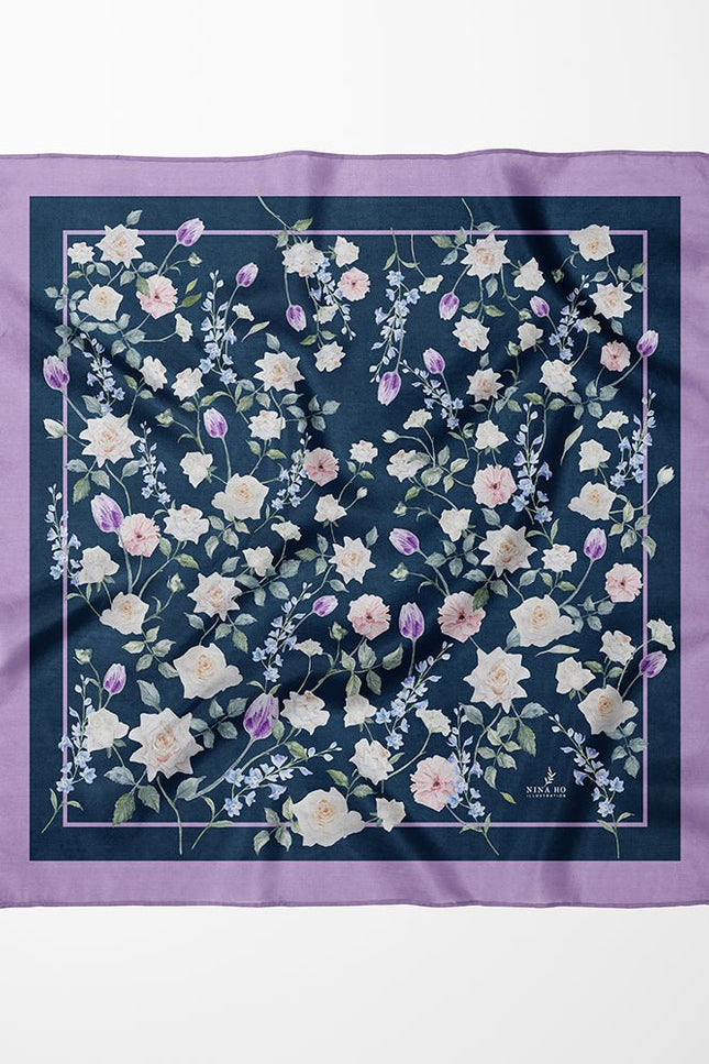 Nina Ho | White Rose Garden Double-Sided Silk Scarf