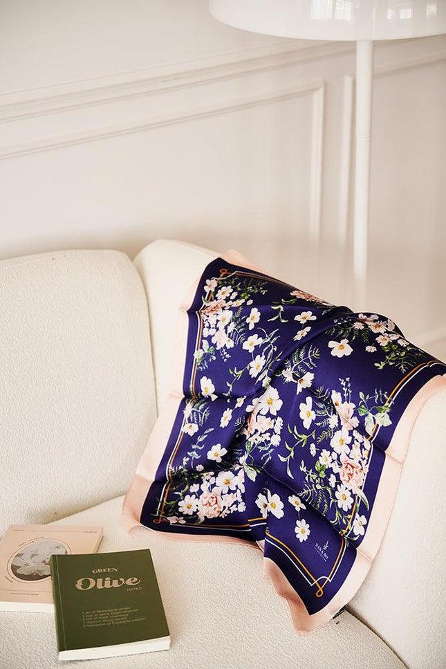 Nina Ho | White Wildflower Double-Sided Silk Scarf
