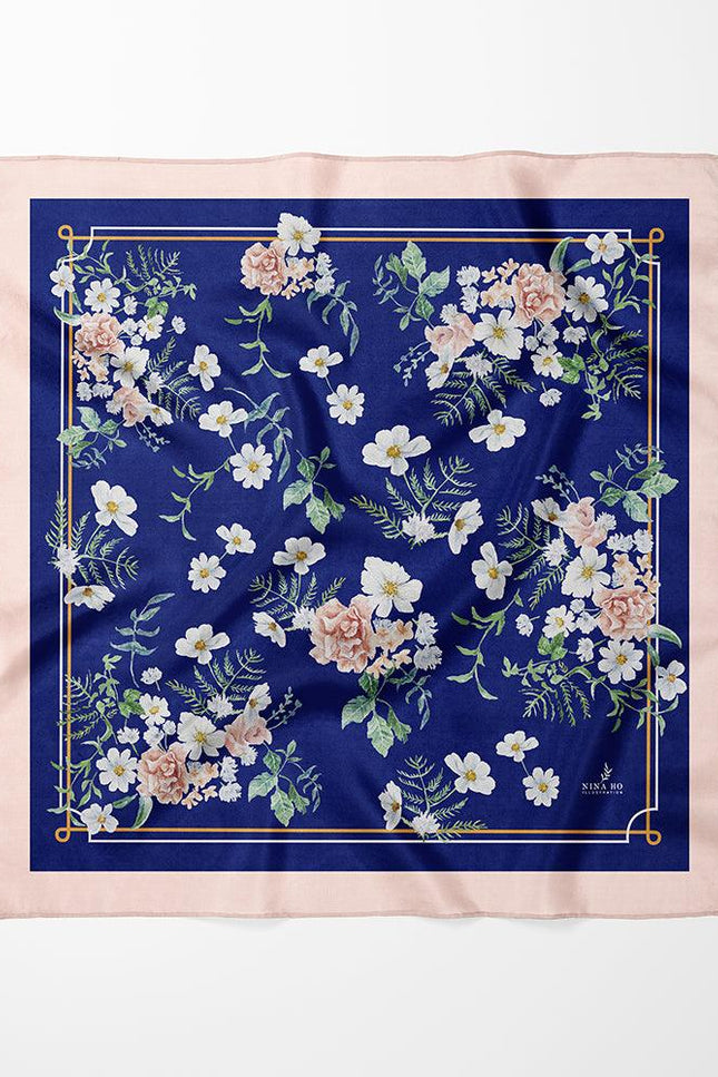 Nina Ho | White Wildflower Double-Sided Silk Scarf