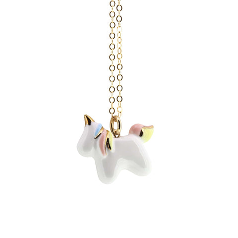 CJ·314 | White Unicorn Necklace With Rainbows And Gold