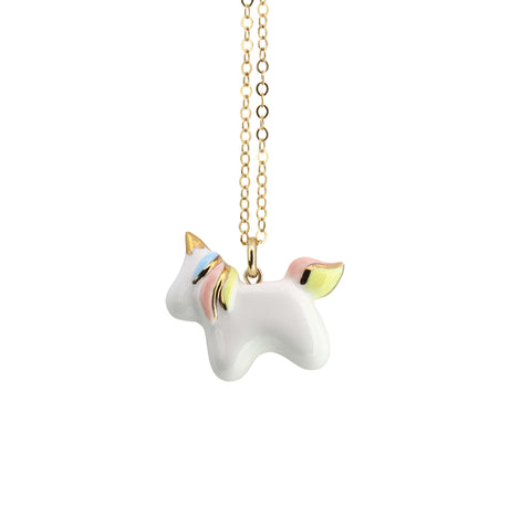 CJ·314 | White Unicorn Necklace With Rainbows And Gold