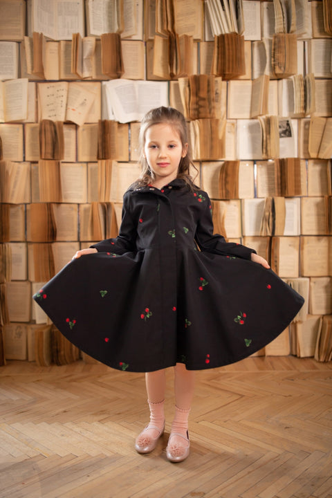 Girls' Black Coat with full volume skirt