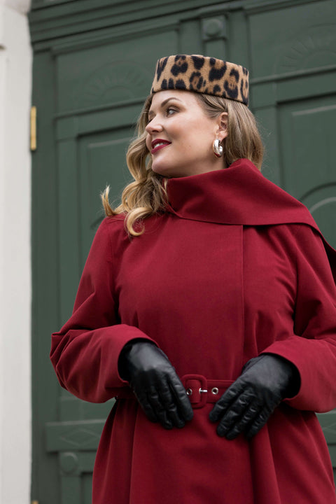 RainSisters | Warm Double Breasted Coat with Hood & Scarf | Winter Maroon