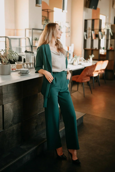 Womens green wide leg trousers