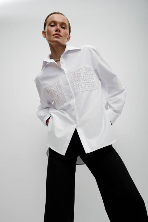 Kolosova | White shirt with knitted pockets