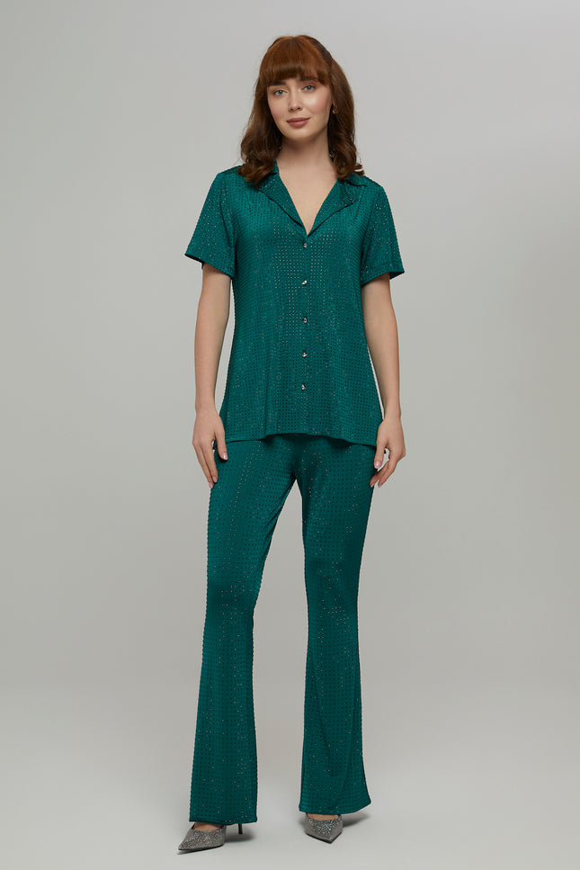 Petra Petrova | Crystal Stone Emerald Green Shirt Nicole