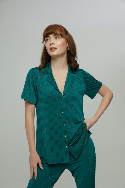 Petra Petrova | Crystal Stone Emerald Green Shirt Nicole