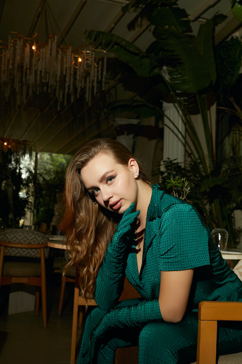 Petra Petrova | Crystal Stone Emerald Green Shirt Nicole