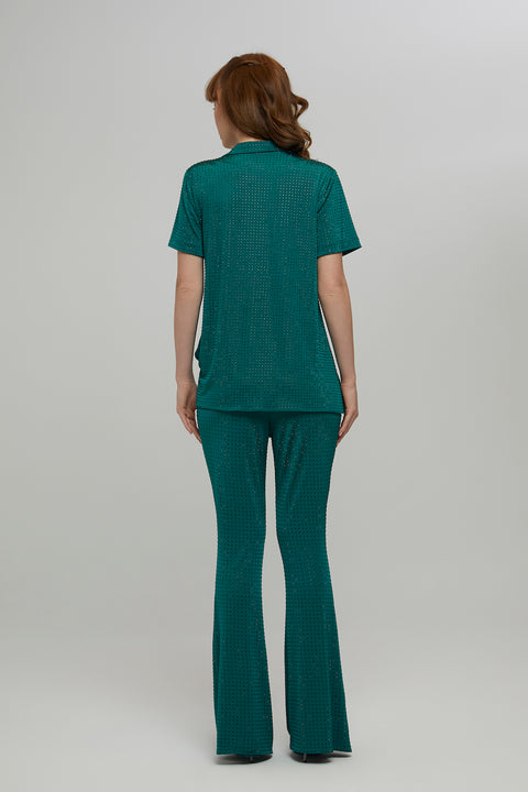 Petra Petrova | Crystal Stone Emerald Green Shirt Nicole