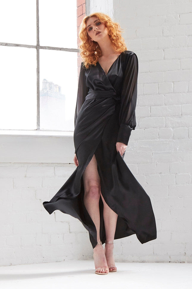 Sarvin | Amber Black Wrap Maxi Dress