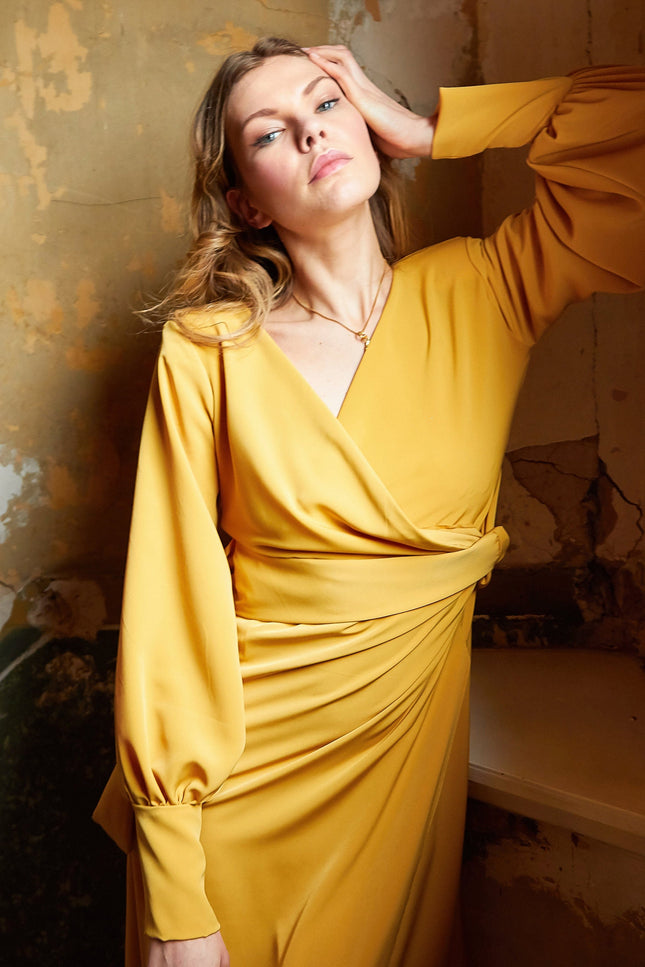 Sarvin | Amber Mustard Wrap Dress