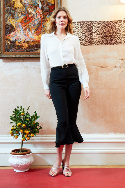 Sarvin | Ashlee Black Frill Hem Trousers